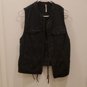 Free People New Distressed Black Denim vest